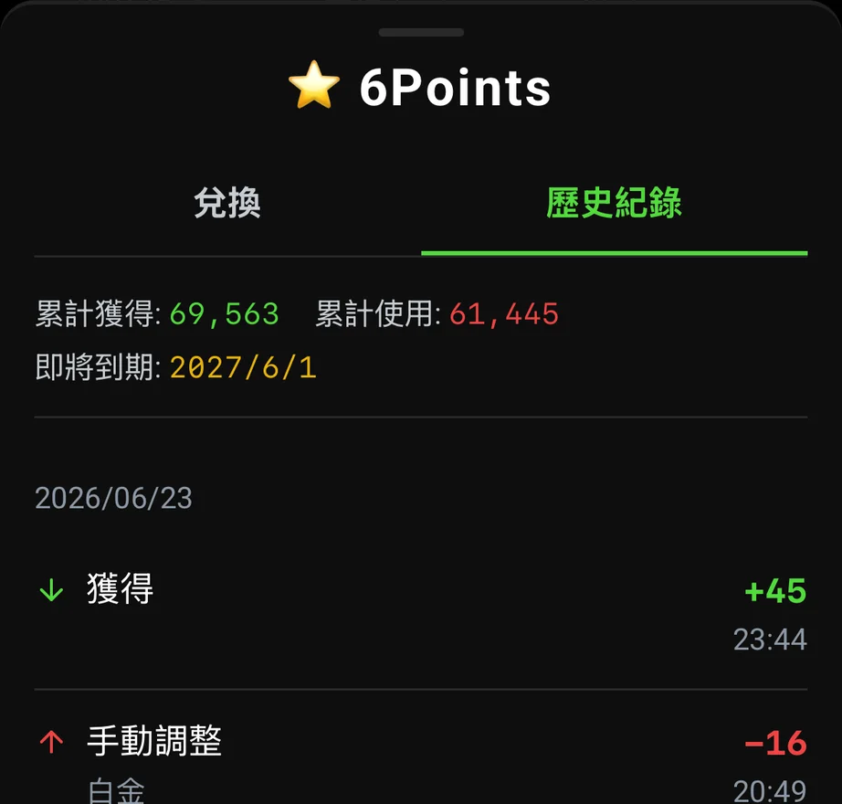 積分明細畫面